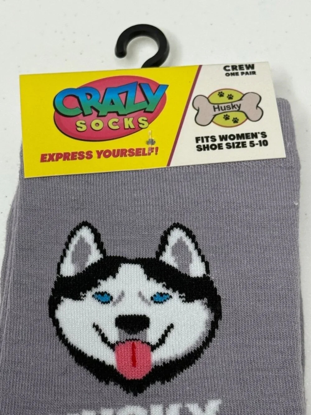 Husky Womens Crew Socks Gray Blue Dog Puppy Size 5-10 NWT